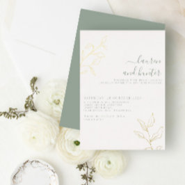 Grüne Schrift Botanische Hochzeit Gold Folieneinladung