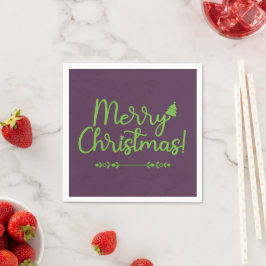 Grüne Schrift Frohe Weihnachten auf Violetpapier Serviette