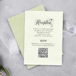 Grüne Schrift Hochzeit QR Code Empfang Elegant Begleitkarte