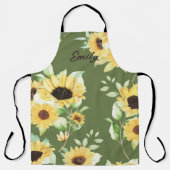 Grüne Schürze mit fröhlichen Sonnenblumendrucken (Vorderseite)