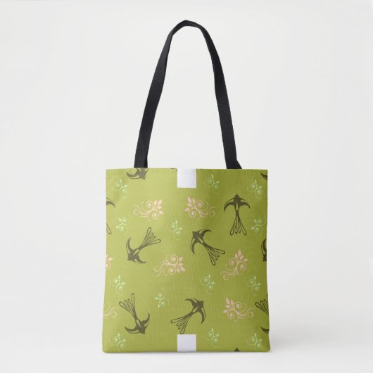 Grüne Schwalbe Blume Muster Tote Tasche (Vorderseite)