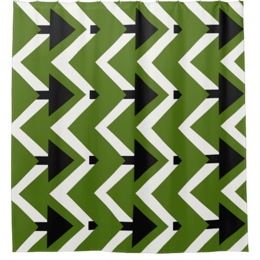 Grüne Schwarz & Weiße Chevron-Duschvorhang – Bold Duschvorhang (Vorderseite)