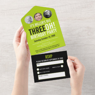 Grüne schwarze 30. Geburtstagsfeier individuelle F All In One Einladung