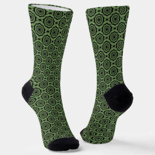 Grüne schwarze Blumen nahtloses Muster Socken
