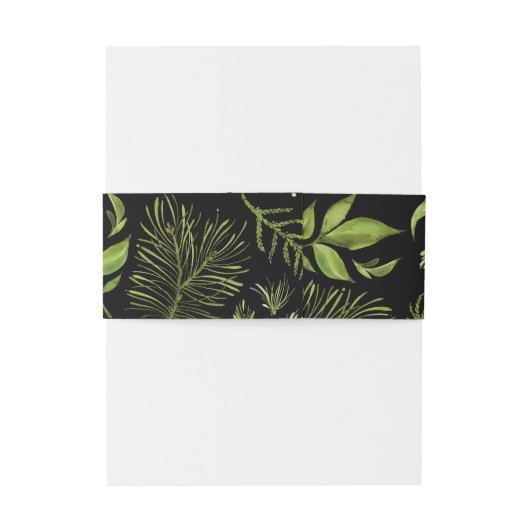 Grüne Schwarze Botanische Wasserfarbenhochzeit Einladungsbanderole (Rückseitenbeispiel)