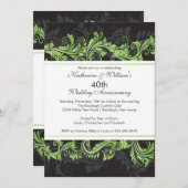 Grüne schwarze Damaske Swirl Anniversary Einladung (Vorne/Hinten)
