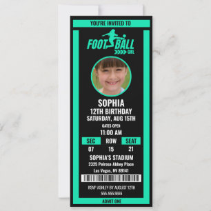 Grüne schwarze Fußball-Ticket-Geburtstagsfoto Einladung
