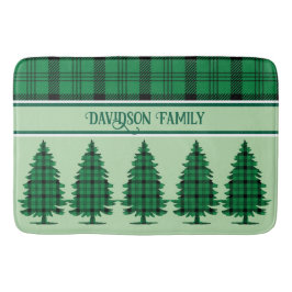 Grüne schwarze, gemütliche Tartan Pine Trees Badematte