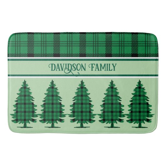 Grüne schwarze, gemütliche Tartan Pine Trees Badematte (Vorderseite)