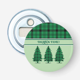 Grüne schwarze, gemütliche Tartan Pine Trees Flaschenöffner