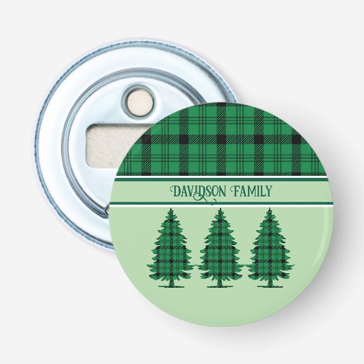 Grüne schwarze, gemütliche Tartan Pine Trees Flaschenöffner (Vorderseite)