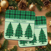 Grüne schwarze, gemütliche Tartan Pine Trees Getränkeuntersetzer