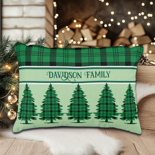 Grüne schwarze, gemütliche Tartan Pine Trees Lendenkissen