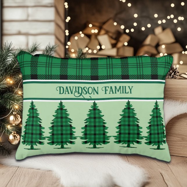 Grüne schwarze, gemütliche Tartan Pine Trees Lendenkissen (Von Creator hochgeladen)