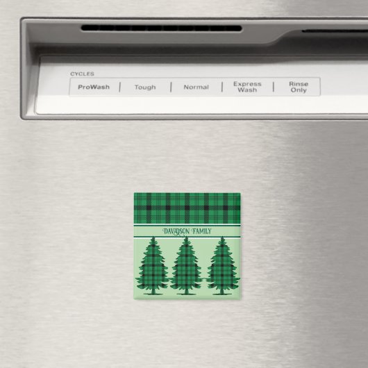 Grüne schwarze, gemütliche Tartan Pine Trees Magnet (In Situ (Geschirrspüler))