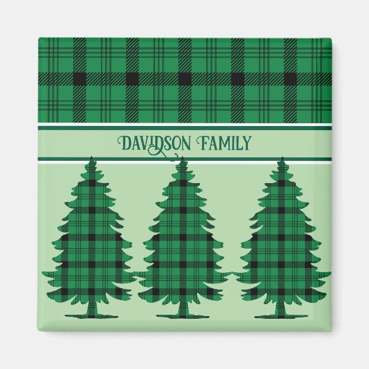 Grüne schwarze, gemütliche Tartan Pine Trees Magnet (Vorne)