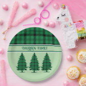 Grüne schwarze, gemütliche Tartan Pine Trees Pappteller (Party)