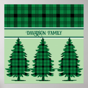 Grüne schwarze, gemütliche Tartan Pine Trees Poster