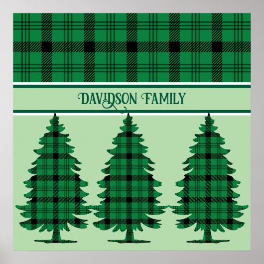 Grüne schwarze, gemütliche Tartan Pine Trees Poster (Vorne)