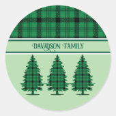 Grüne schwarze, gemütliche Tartan Pine Trees Runder Aufkleber (Vorderseite)