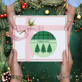 Grüne schwarze, gemütliche Tartan Pine Trees Runder Aufkleber