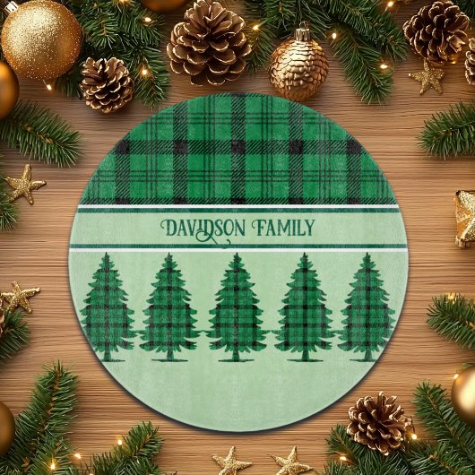 Grüne schwarze, gemütliche Tartan Pine Trees Schneidebrett