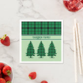 Grüne schwarze, gemütliche Tartan Pine Trees Serviette (Beispiel)