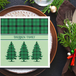Grüne schwarze, gemütliche Tartan Pine Trees Serviette