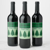 Grüne schwarze, gemütliche Tartan Pine Trees Weinetikett (Flaschen)