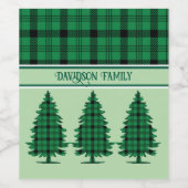 Grüne schwarze, gemütliche Tartan Pine Trees Weinetikett (Einzelnes Label)