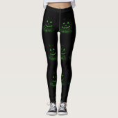 Grüne, schwarze Halloween-Kürbislaternen Leggings (Vorderseite)