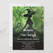 Grüne Schwarze Hexe Zwei Wickige Mädchen 2. Geburt Einladung (Vorderseite)