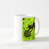 Grüne schwarze Katze Kaffeetasse (VorderseiteRechts)