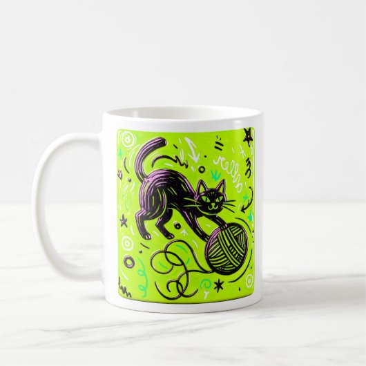 Grüne schwarze Katze Kaffeetasse (Links)