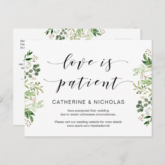 Grüne, schwarze, moderne Hochzeitsfeier Postkarte (Vorne/Hinten)