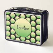 Grüne schwarze Punkte Moderne Skriptbezeichnung Ty Metall Brotdose (Rückseite)