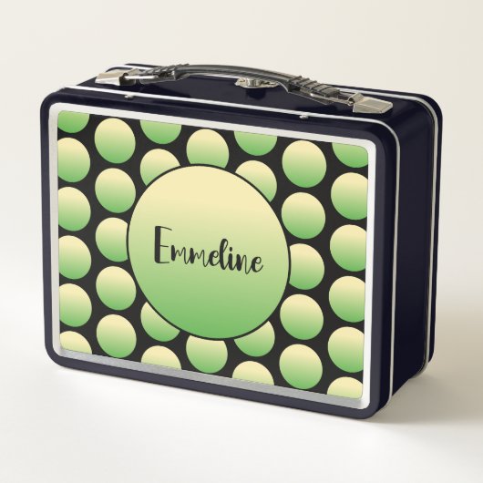 Grüne schwarze Punkte Moderne Skriptbezeichnung Ty Metall Brotdose (Rückseite)