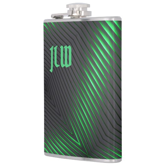 Grüne schwarze Streifen Techno Abstrakt mit Initia Flachmann (Links)