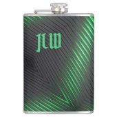 Grüne schwarze Streifen Techno Abstrakt mit Initia Flachmann (Vorderseite)