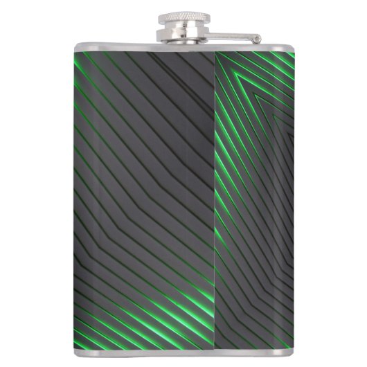 Grüne schwarze Streifen Techno Abstrakt mit Initia Flachmann (Rückseite)