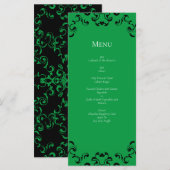 Grüne Schwarze Swirl-Hochzeit Menükarte (Vorne/Hinten)