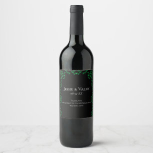 Grüne Schwarze Swirl-Hochzeit Weinetikett