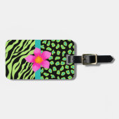 Grüne, schwarze und Aquamarine Zebra & Gepard Rosa Gepäckanhänger (Vorderseite horizontal)
