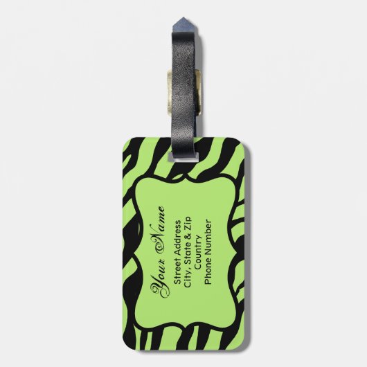 Grüne, schwarze und Aquamarine Zebra & Gepard Rosa Gepäckanhänger (Rückseite vertikal)