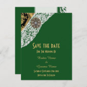 Grüne schwarze und goldweiße Spitze Save the Date Ankündigungspostkarte (Vorne/Hinten)