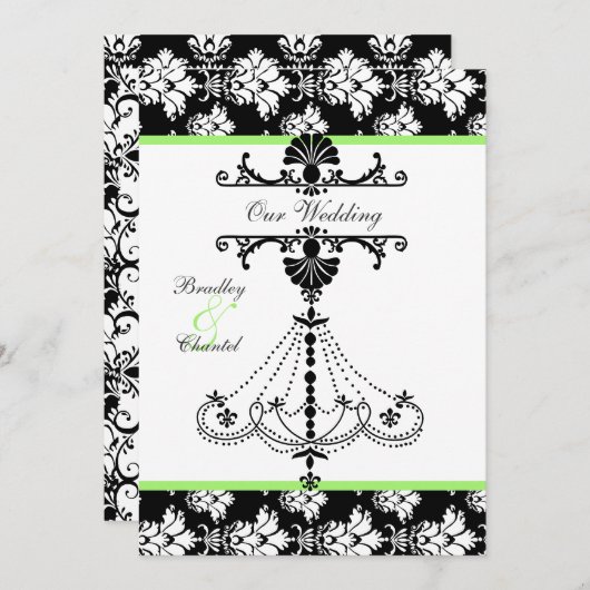 Grüne, schwarze, weiße einladung (Vorne/Hinten)