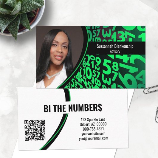 Grüne schwarze Zahlen Benutzerdefiniertes Foto QR- Visitenkarte