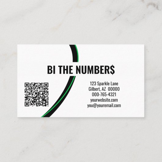Grüne schwarze Zahlen Benutzerdefiniertes Foto QR- Visitenkarte (Rückseite)