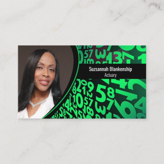 Grüne schwarze Zahlen Benutzerdefiniertes Foto QR- Visitenkarte (Vorderseite)