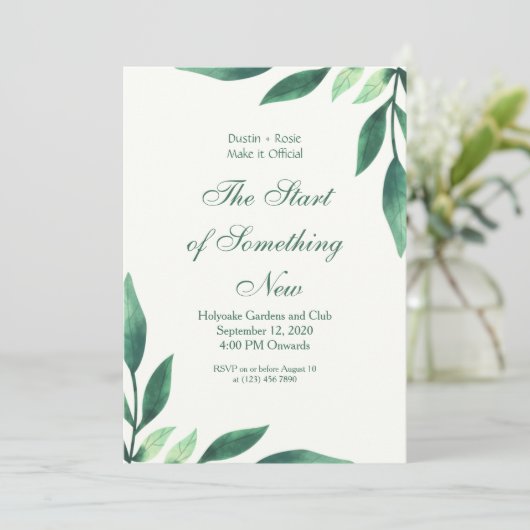 Grüne Script-Blätter Einladung (Stehend Vorderseite)